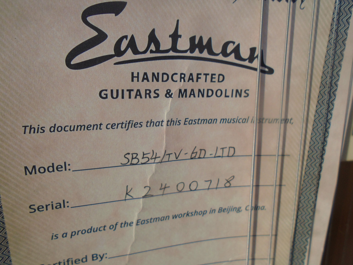 Eastman SB54/TV-GD-LTD guitar w/case.